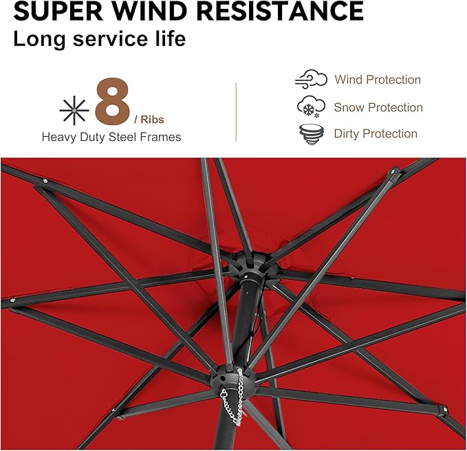 10ft Outdoor Patio Umbrella - Table Umbrella Waterprool UV Protection, Sombrillas de Patio with Push Button Tilt&Crank, Sun Umbrella for Pool, Porch, Garden, Deck, Backyard(Red)-VerdiqueGarden