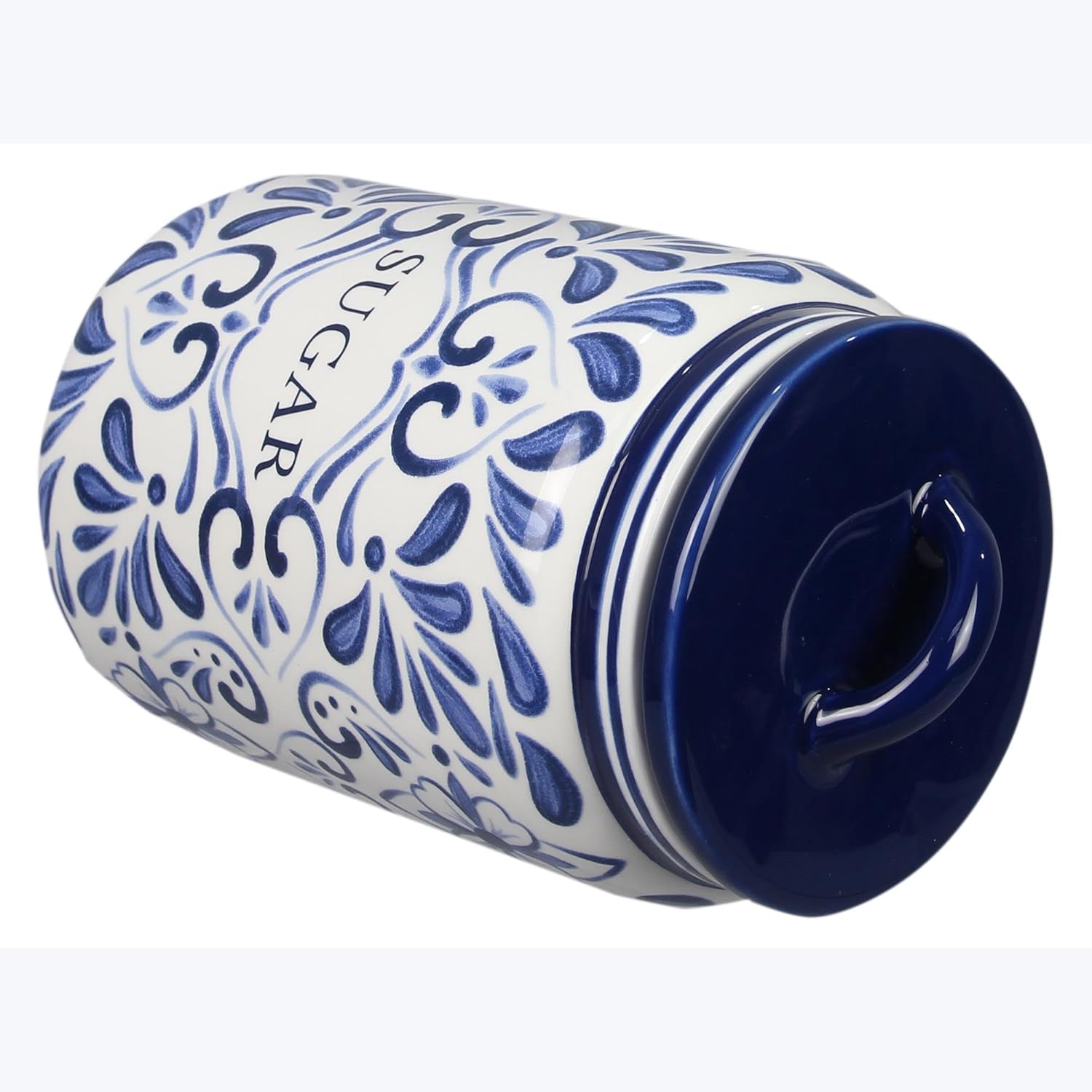 Young's Inc. 4 Pcs Set Talavera Ceramic Canisters- Storage Container for Kitchen and Bathroom - Beautiful Home Decor Accent to Store Food, Coffee, Tea, and More - White, Blue-VerdiqueGarden