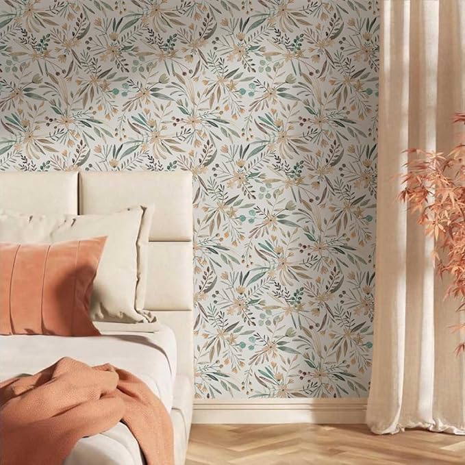 Boho Watercolor Brown Leaf Vintage Peel and Stick Wallpaper Self Adhesive Removable Easy Peel Off Stick on Wall Paper for Bedroom Cabinet Renter-VerdiqueGarden