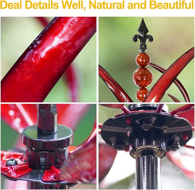 LimeHill Wind Spinner for Garden and Yard - Large Metal Kinetic Wind Sculptures for Outdoor Decor (91 Inches, Burgundy Lotus)-VerdiqueGarden