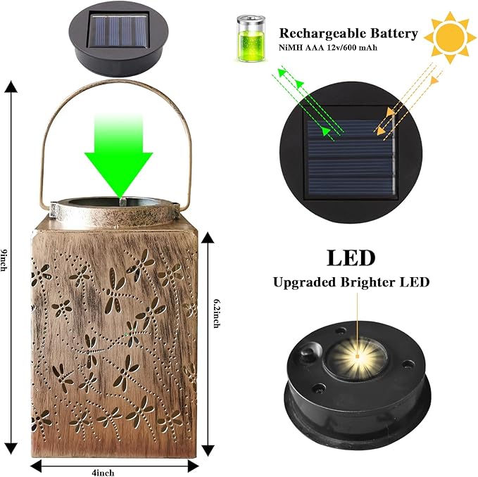 2 Pack Solar Lanterns Outdoor Waterproof - Metal Solar Garden Lights for Patio Porch Yard Garden Decor, Christmas Birthday Gifts for Women Mom Men (Dragonfly)-VerdiqueGarden