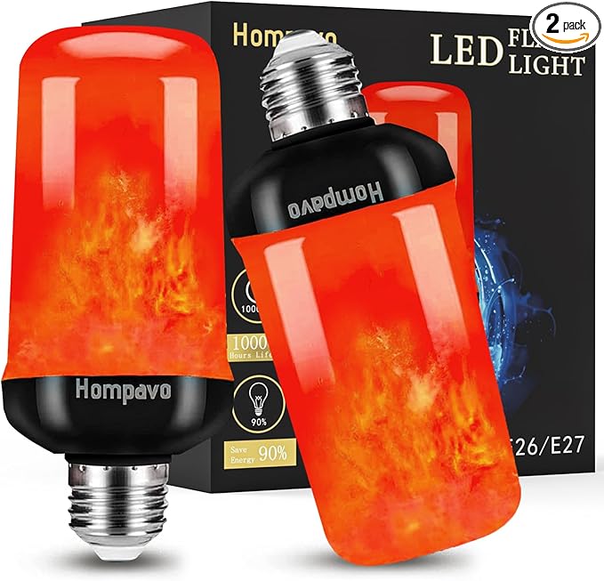 Hompavo 【Upgraded LED Flame Light Bulbs, 4-Mode Flickering Light Bulbs with Upside Down Effect, E26/E27 Flame Bulb for Halloween Christmas Party Indoor and Outdoor Home Decoration - 2 Red-VerdiqueGarden