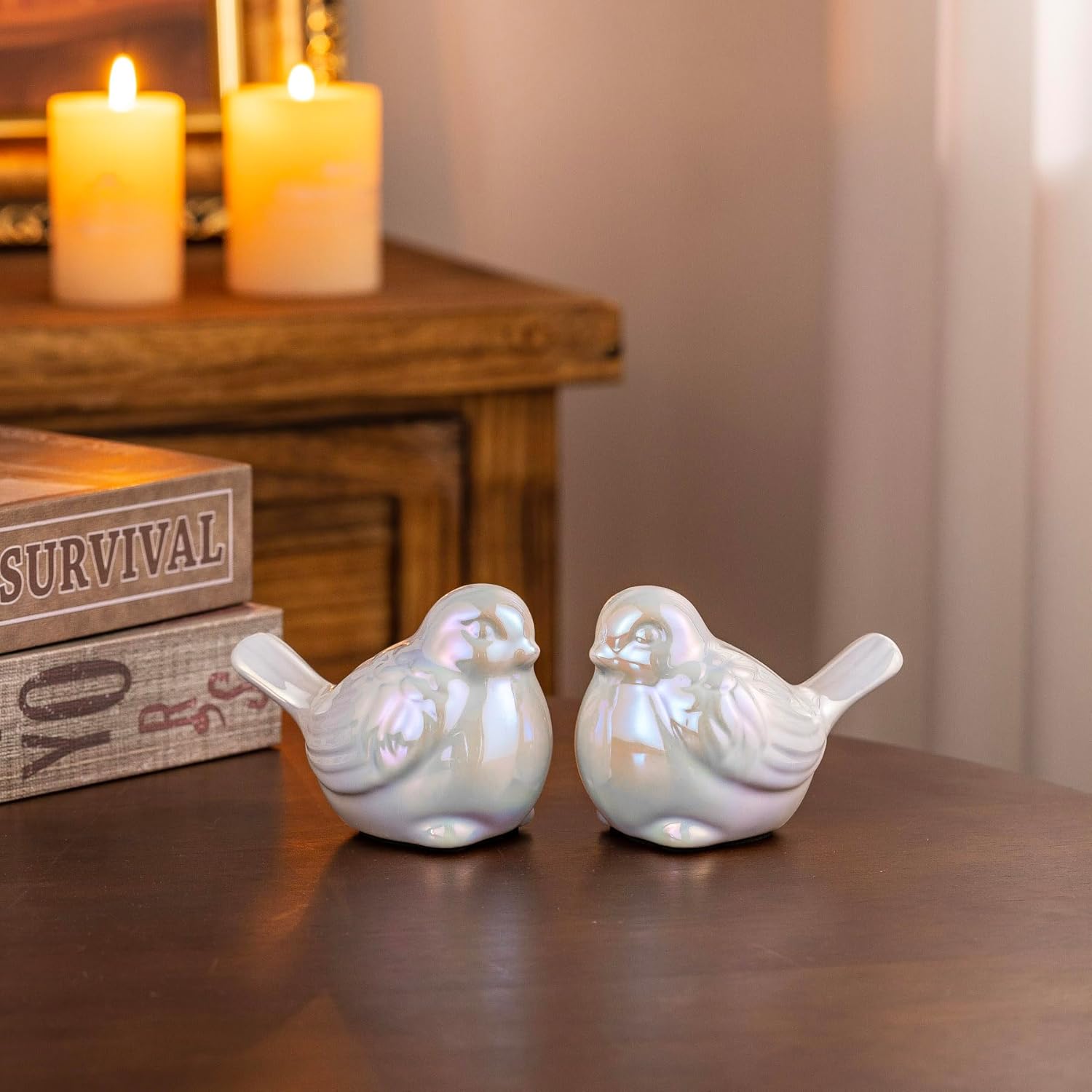 Set of 2 Colorful White Small Birds Statues Home Decor Modern Boho Style Figurine Decorative Ornaments for Living Room, Bedroom, Office Desktop, Cabinets, Shelf-VerdiqueGarden