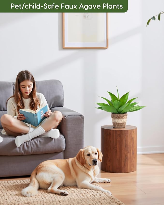 Velener Fake Agave with Rattan Pot, Artificial Plant Outdoor Agave - Fake Sucuulents Plants for Indoor and Outdoor Decor(16 Inch)-VerdiqueGarden