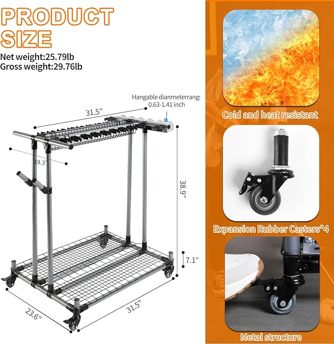Garden Tool Storage Rack with Wheels Heavy-Duty Organizer for Garage, Yard, and Garden Tools-VerdiqueGarden