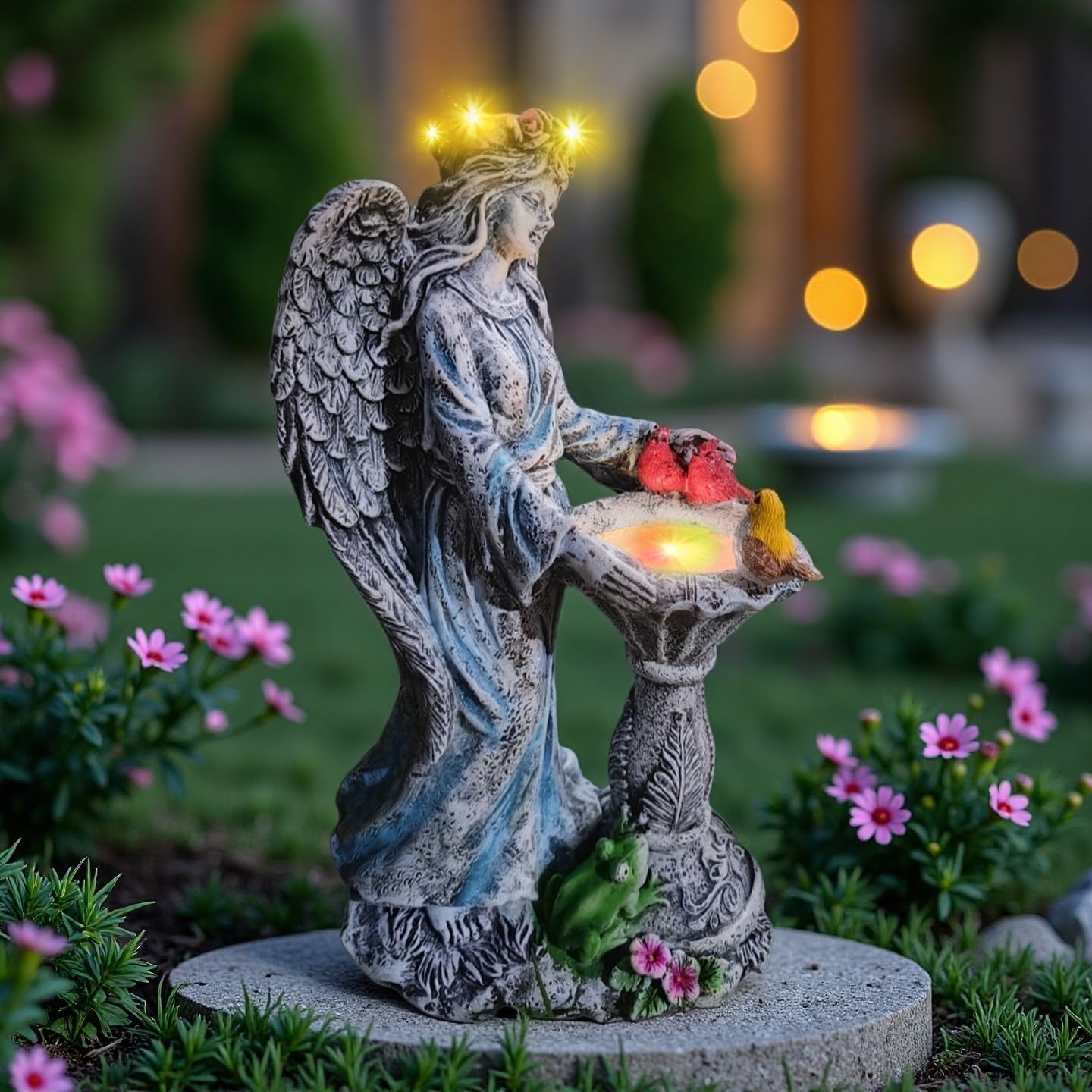 Mrocioa Solar Outdoor Garden Decor Angel Statue Light with Color Changing Birdbath, Waterproof Led Home Decor Figurine Lights for Yard Patio Front Porch, Housewarming Gifts for Thanksgiving Christmas-VerdiqueGarden