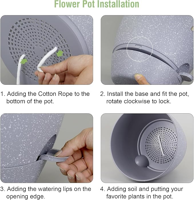 12 inch Large Self Watering Pots, Plant Pots with Mesh Drainage Holes for Indoor Outdoor Plants, Plastic Planters with Deep Reservoir for Garden House Flower Plants, Speckled Grey-VerdiqueGarden