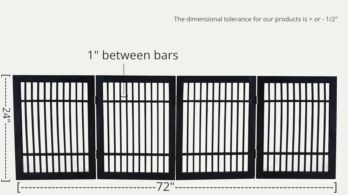 Pet Dog Gate Strong and Durable Freestanding Folding Acacia Hardwood Portable Wooden Fence Indoors or Outdoors by Urnporium (Black Pet Gate, 4 Panel 24" Tall)-VerdiqueGarden