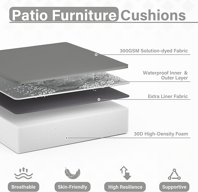 Patio Chair Cushions 22 X 22 X 4 Inch Waterproof Outdoor Seat Cushions for Patio Furniture, Outdoor Sofa Couch Pads with Ties & Handle, Set of 2, Light Grey-VerdiqueGarden