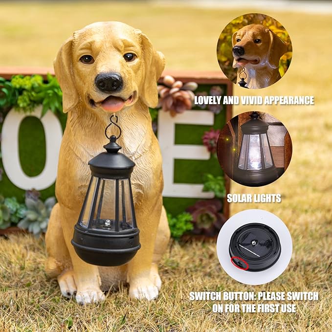 Garden Dog Statues Outdoor Decor, Solar Lights Outdoor Statue Garden Decorations Solar Dog Ornaments for Patio, Lawn, Yard Art Decoration, Housewarming Garden Gift-VerdiqueGarden