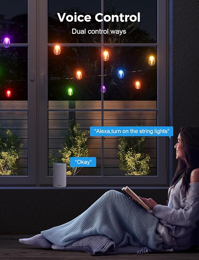 XMCOSY+ Smart Outdoor String Lights, 98Ft Patio Lights Waterproof, App Control, Compatible with Alexa, RGBCWIC Color Changing LED String Light for Outside-VerdiqueGarden