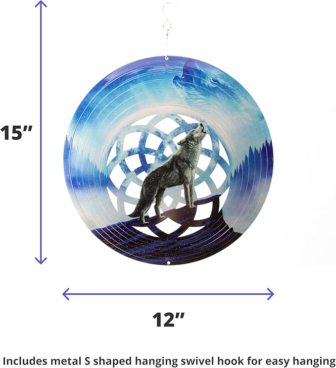 VP Home Wolf Dreamcatcher Kinetic Wind Spinner for Yard and Garden Wind Spinner Outdoor Metal Large Hanging Wolf Decor 3D Garden Art Wind Sculpture Spinners-VerdiqueGarden