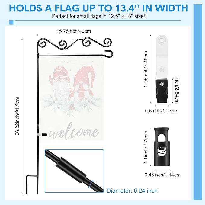 10 Pack Garden Flag Stand with Flag Stoppers and Clips, Black Powder Coated Weather Proof Garden Flag Pole Holder for Outdoor Garden Flag (Stylish Style, 15.75 x 36.22 Inch)-VerdiqueGarden