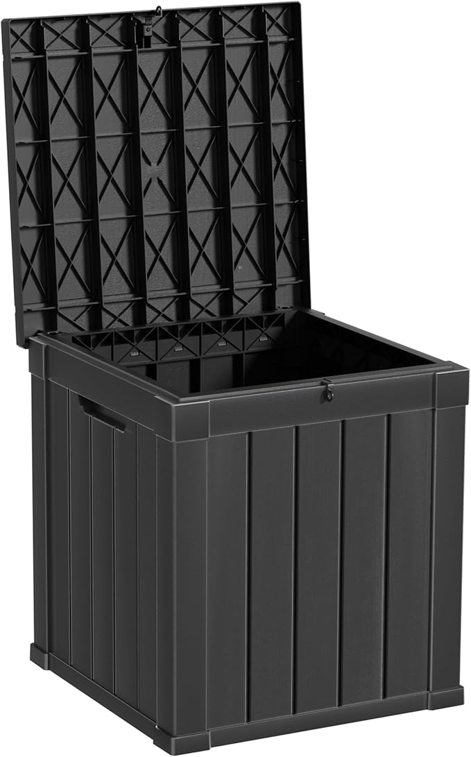 48 Gallon Outdoor Storage Box, Waterproof Resin Deck Box for Patio, Pool, and Garden, Lockable Bin for Cushions, Tools, and Accessories, UV-Resistant, Black-VerdiqueGarden