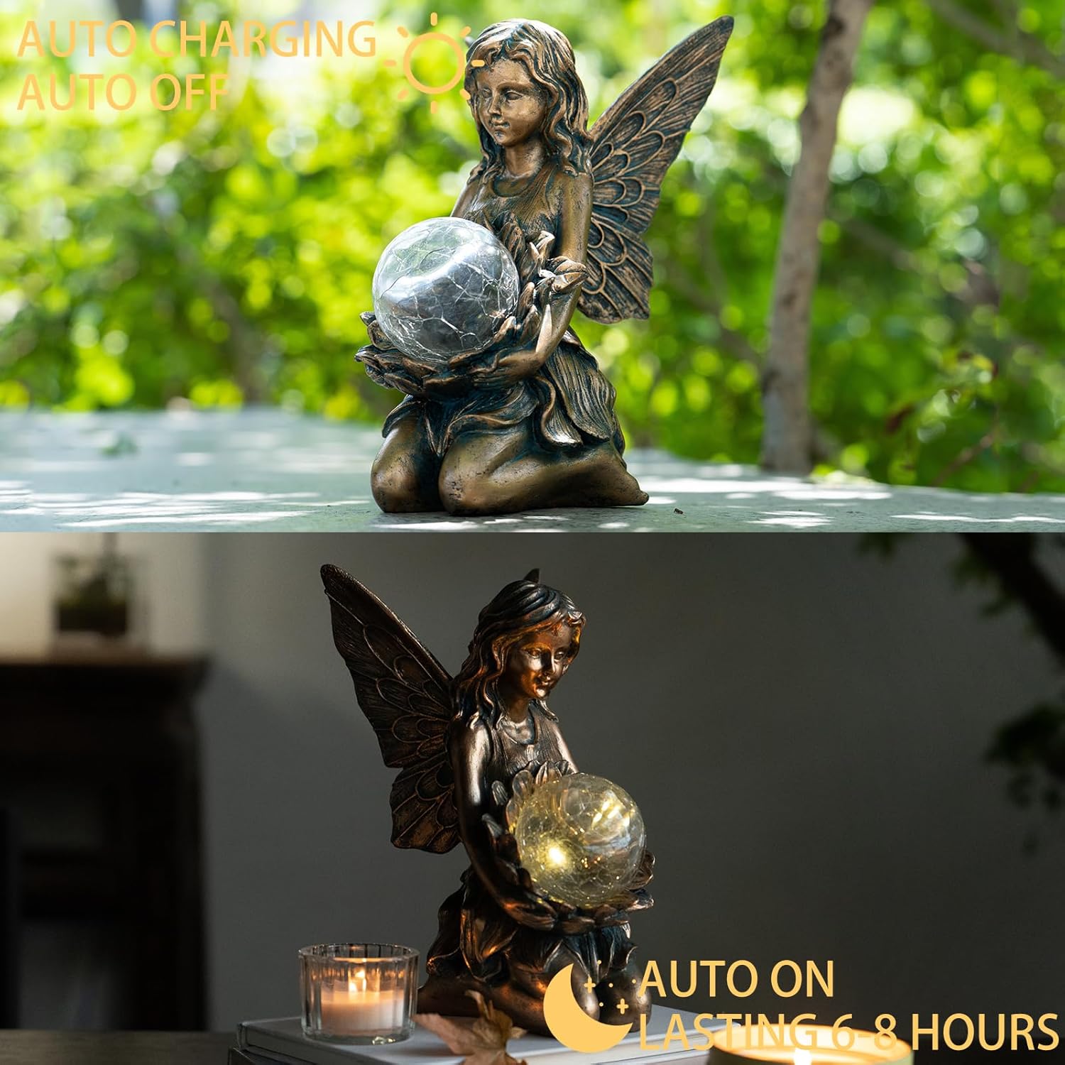 Garden Statues Outdoor Flower Fairy Decor,Solar Powered Outdoor Resin Statues-Patio Lawn Yard Porch, Funny Fairies Ornaments Figurines for Outside Garden Gifts,8.31 Inches Tall-VerdiqueGarden