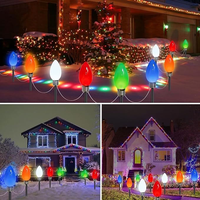 10-Pack Jumbo C9 Solar Christmas Lights, Upgraded LED Outdoor Christmas Decoration, Larger Muticolor Bulbs Solar Lights Outdoor Waterproof for Outside Path Garden Holiday Yard Patio Decor (Multicolor)-VerdiqueGarden