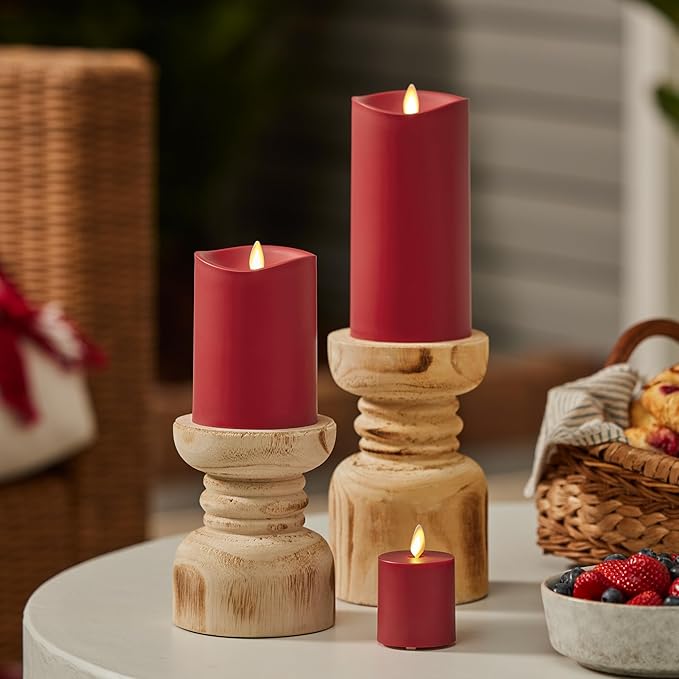 Luminara Outdoor Votive Flameless LED Candle, Cherry Red 2" x 3.2", Moving Flame Battery Operated Timer Remote Ready IPX4 Matte Plastic Finish-VerdiqueGarden