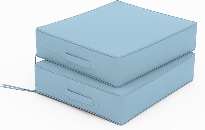 Patio Chair Cushions 18.5 X 16 X 4 Inch Waterproof Outdoor Seat Cushions for Patio Furniture, Outdoor Sofa Couch Pads with Ties & Handle, Set of 2, Light Blue-VerdiqueGarden