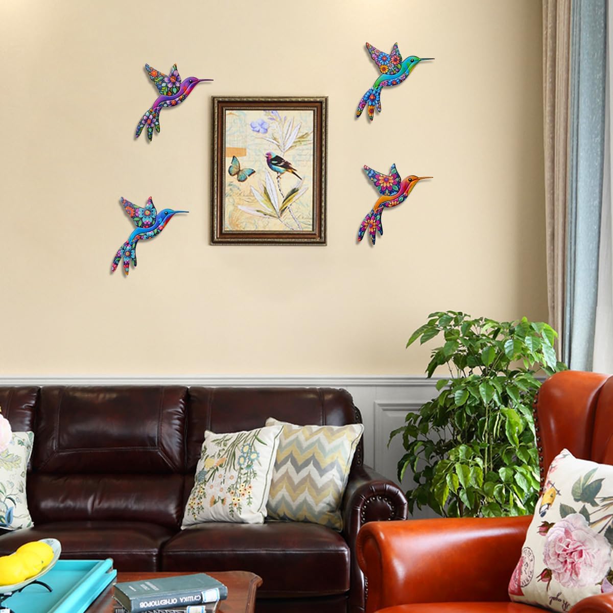 Metal Hummingbird Wall Decor,Outdoor Fence Birds Art Decoration,Hanging Decorations for Garden,Yard,Patio Balcony,Great Gifts for Family Friends(4 Pack)-VerdiqueGarden