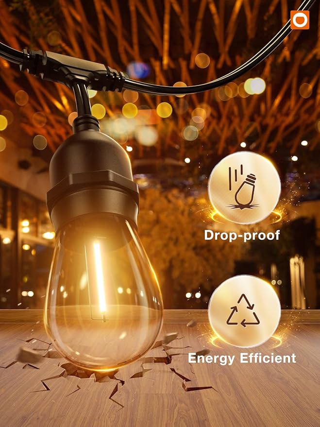 addlon 48FT LED Outdoor String Lights with 25 Edison Vintage Shatterproof Bulbs and Commercial Grade Weatherproof Strand - ETL Listed Heavy-Duty Decorative Lights for Patio Garden-VerdiqueGarden