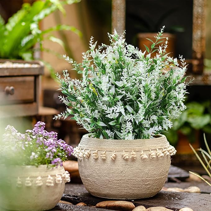 8 Pack Artificial Plants Flowers Grass Shrubs No Fade Faux Plastic Flowers Outdoor for Vases Farmhouse Garden Porch Patio Office Indoor Wedding Decoration Greenery Fake Plants (5#White)-VerdiqueGarden