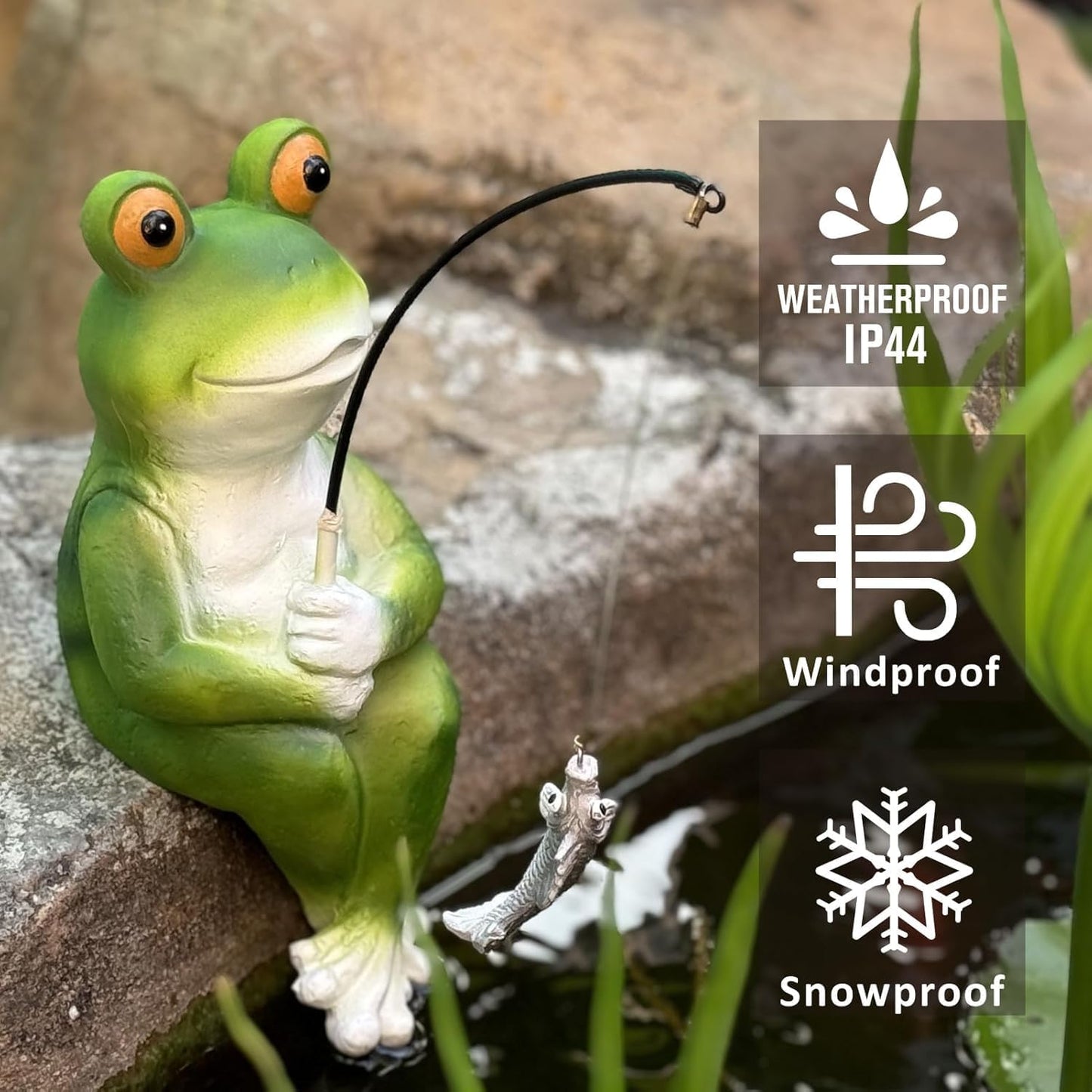 Frog Fishing Statue Garden Decor – 9.8" Weatherproof Resin Frog Fishing Sculpture Decor for Fish Ponds, Koi Ponds, Waterfalls, Poolside & Outdoor Gardens– Resin Figurine for Indoor & Outdoor Décor-VerdiqueGarden