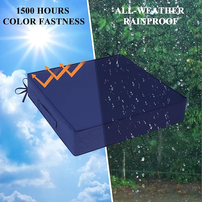 Outdoor Chair Cushions Set of 2 for Patio Furniture 24x24x4 Inch Waterproof Patio Chair Cushion 3 Year Color Fastness Square Elastic Foam Garden Sofa Couch Pads with Ties and Handle,Blue-VerdiqueGarden