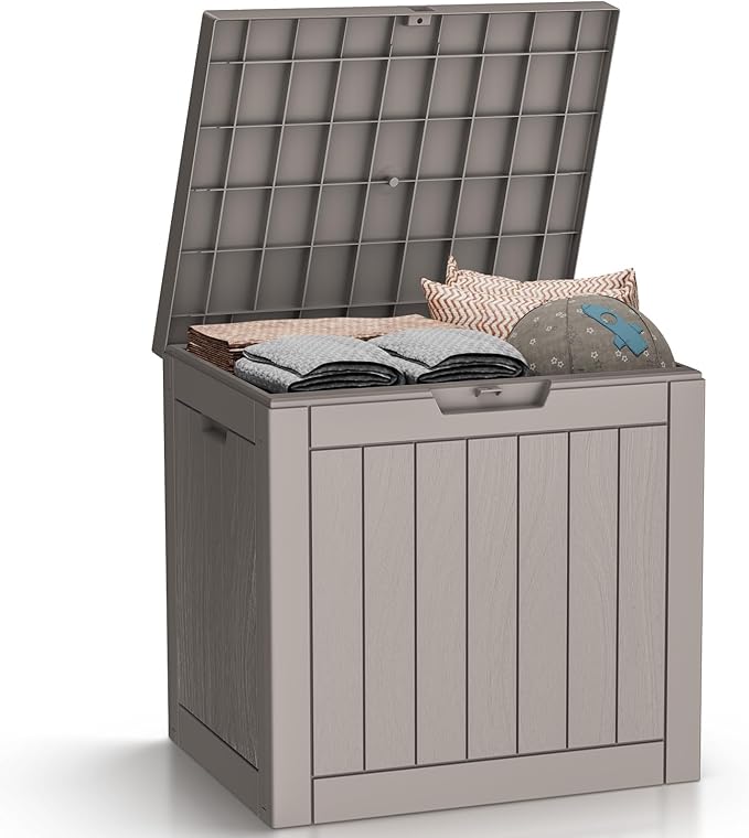 DRATO Deck Boxes, 31 Gallon Outdoor Storage Box for Patio Cushion, Sports Equipment, Garden Tools, Waterproof and UV Resistant, Lockable (Grey)-VerdiqueGarden