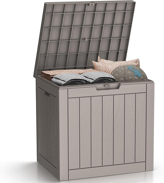 DRATO Deck Boxes, 31 Gallon Outdoor Storage Box for Patio Cushion, Sports Equipment, Garden Tools, Waterproof and UV Resistant, Lockable (Grey)-VerdiqueGarden