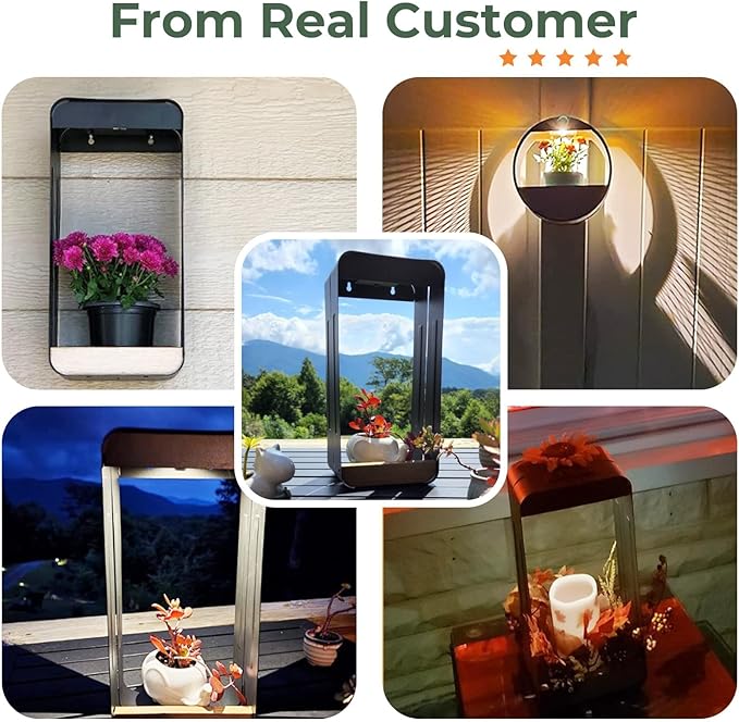 Grand patio Solar Outdoor Power Wall Sconce Shelf Planter, Waterproof Decor LED Wall Light Lamp with Woodgrain for Patio, Porch, Solar Energy, Black(S-Rectangle)-VerdiqueGarden