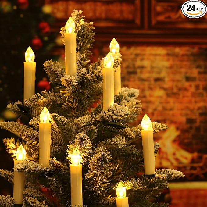 Set of 24 Ivory Flameless Window Candles, 4”H Battery Operated LED Flickering Taper Candles with Remote and Timer, Warm White Candlelight, Ideal for Chandelier/Birthday/Christmas/Party Decor-VerdiqueGarden