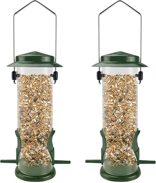 MIXXIDEA Wild Bird Feeders For Outdoors Hanging Stainless Steel Hanging Bird Feeder Tube, Finch Feeder For Garden Backyard Decoration Attractive Water Resistant Bird Feeders For Outside Green - 2 Pack-VerdiqueGarden