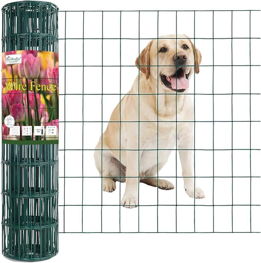 Green PVC Coated Welded Wire Fence 24 Inch x 25 Foot, 2 Inch x 3 Inch 16GA, Garden Border Fencing Roll Vinyl Coating Metal Wire Mesh for Yard Vegetable Plant Protection Poultry Netting-VerdiqueGarden