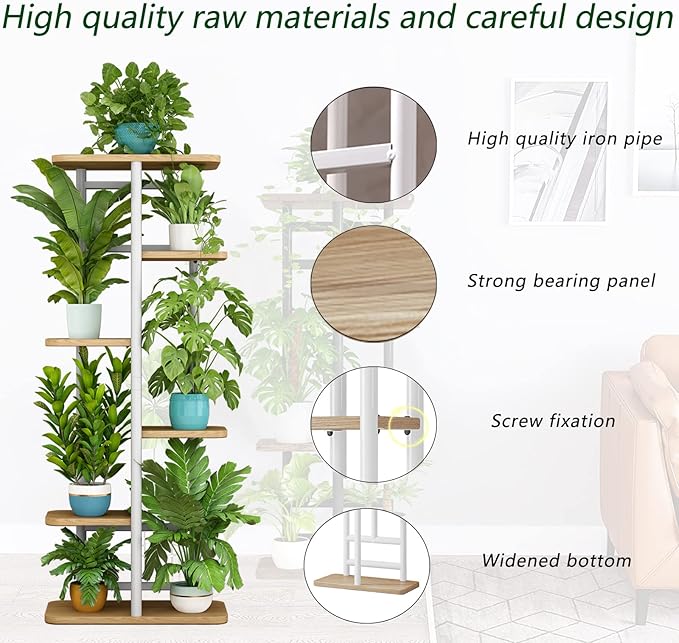 LINZINAR Plant Stand 6 Tier 7 Potted Multiple Flower Pot Holder Shelf Indoor Outdoor Planter Display Shelving for Patio Garden Corner Balcony Living Room (6 Tier-7 Potted, White)-VerdiqueGarden