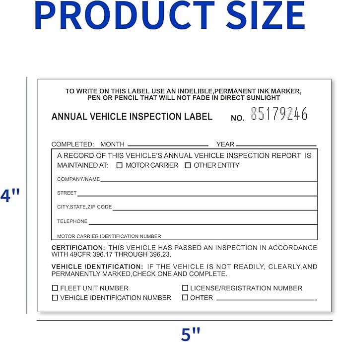 Annual Vehicle Inspection Label 50 Pack Interior Vehicle Inspection 2-Ply Adhesive Vinyl with Mylar Laminate 5" x 4" Meet DOT Requirements-VerdiqueGarden