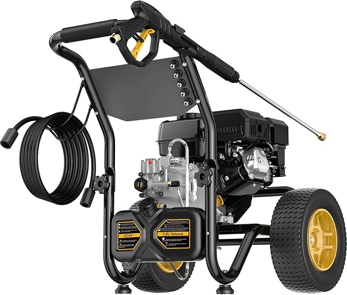 BLUBERY 3600 PSI Gas Pressure Washer, 2.7 GPM Heavy Duty High Power Washer, 30Ft Pressure Hose&Soap Tank,5 Pressure Nozzles,Black-VerdiqueGarden