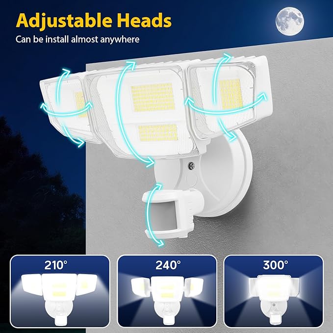 90W 10000LM LED Security Lights Motion Sensor Outdoor Lights, 4 Head Dusk to Dawn, 6500K Daylight Flood Lights Outdoor Motion Sensor, IP65 Waterproof, Motion Light for Outside, Garage, Yard, Porch-VerdiqueGarden