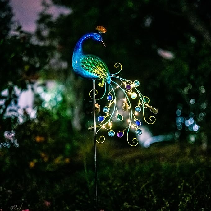 DREAMSOUL Metal Peacock Garden Solar Lights Outdoor Decorative Garden Stake Lights- Waterproof Peacock Solar Landscape LED Path Light Patio Yard Lawn Outside Decoration-VerdiqueGarden