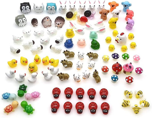 100 Pcs Mini Resin Animals Figures, Mixed Tiny Plastic Animals Figurines to Hide Miniature Fairy Garden Decorations Accessories-VerdiqueGarden
