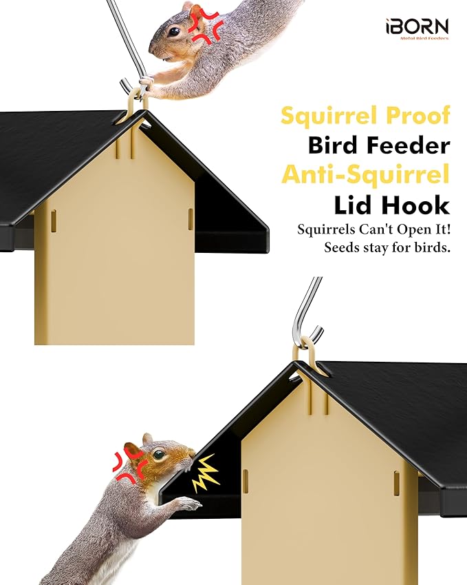 iBorn Bird Feeders for Outdoors,Bird House Feeder with Weatherproof Metal Roof & 8 Drain Holes,Fully Detachable Birdfeeder Design,Easy Clean & Refill,Chew-Proof PC Windows,1.5 Lbs Capacity,Black Roof-VerdiqueGarden