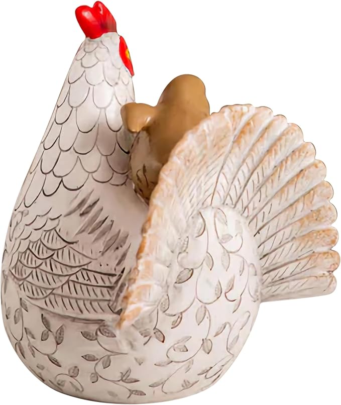 Elenon Funny Garden Chicken Outdoor Statue Decorative, Adorable Flower Bed Decor Rooster Statue, Yard Patio Art Decor Sculptures Table Ornament-VerdiqueGarden