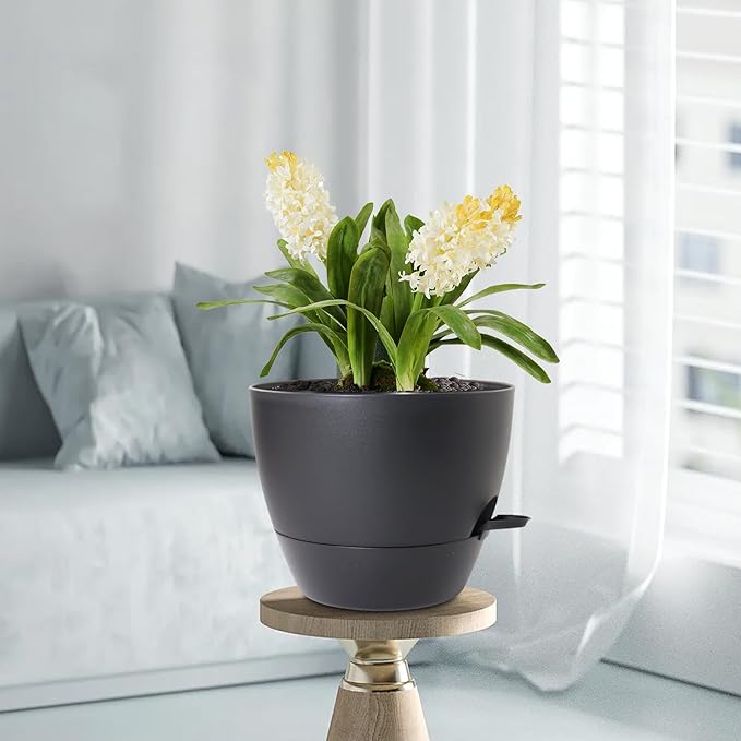 12 inch Large Self Watering Pots for Indoor Outdoor Plants, Flower Plant Pots with Mesh Drainage Holes for Garden House, Plastic Planters with Reservoir for Home Decor, Black-VerdiqueGarden