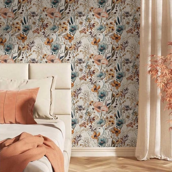 Boho Flowers Brown Leaf Plants Botanical Peel and Stick Wallpaper Self Adhesive Removable Easy Peel Off Stick on Wall Paper for Bedroom Cabinet Renter Friendly-VerdiqueGarden