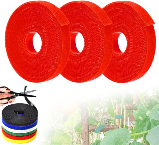 Reusable Plant Ties Tape for Climbing Plants, Garden Ties Tomato Plant Supports, Adjustable Garden Twine & Twist Ties Plant Ties for Outdoor Indoor Plants Stakes Gardening Supplies (Red, 3 Rolls)-VerdiqueGarden