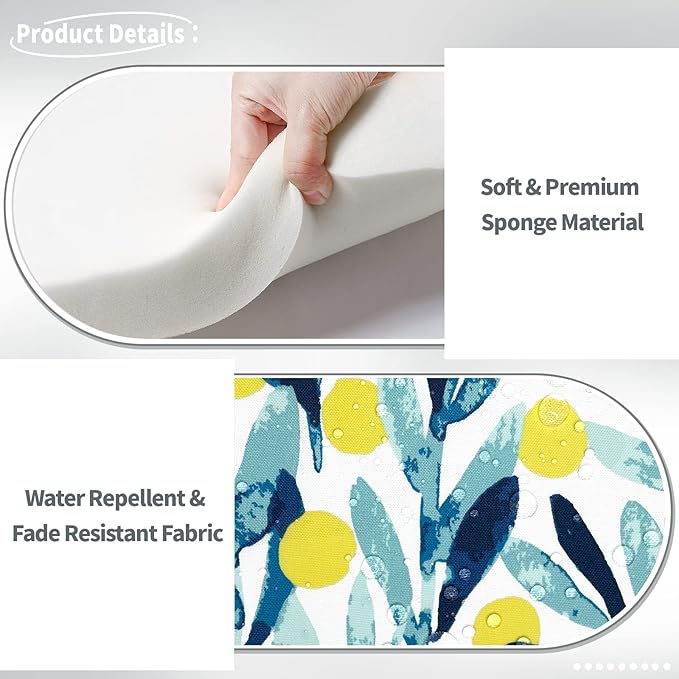 Indoor/Outdoor Chair Cushions 16x17 Inch, Patio Chair Cushions with Ties, All Weather Seat Cushions for Patio Furniture Home Garden Chair Use, Set of 4, Leaves Multi-VerdiqueGarden