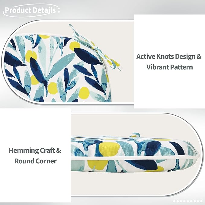 Indoor/Outdoor Chair Cushions 16x17 Inch, Patio Chair Cushions with Ties, All Weather Seat Cushions for Patio Furniture Home Garden Chair Use, Set of 4, Leaves Multi-VerdiqueGarden