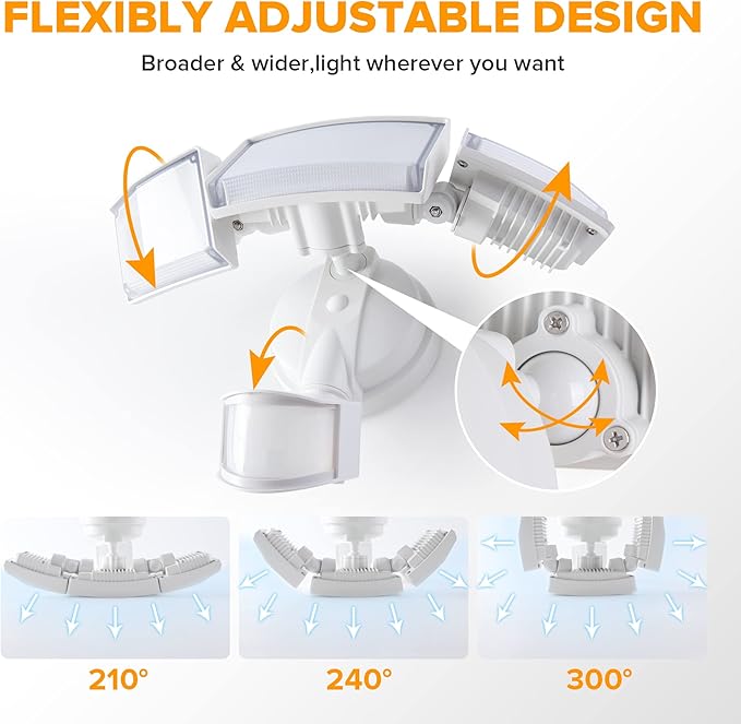 LUTEC 2 Pack 72W 7500LM LED Security Lights Motion Sensor Light Outdoor, 5000K Daylight, IP65 Waterproof, Dusk to Dawn, 3-Head Motion Detected Flood Light for Garage, Yard, Porch(White)-VerdiqueGarden