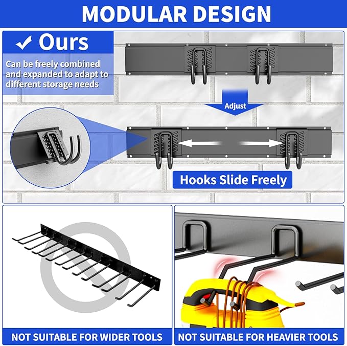 Garage Organization Tool Organizer Wall Mount, 48inch Heavy Duty Garden Tool organizer Storage System, Easy Install With 6 Adjustable Hooks, For Garage, Basement, Shed, Workshop(Black)-VerdiqueGarden