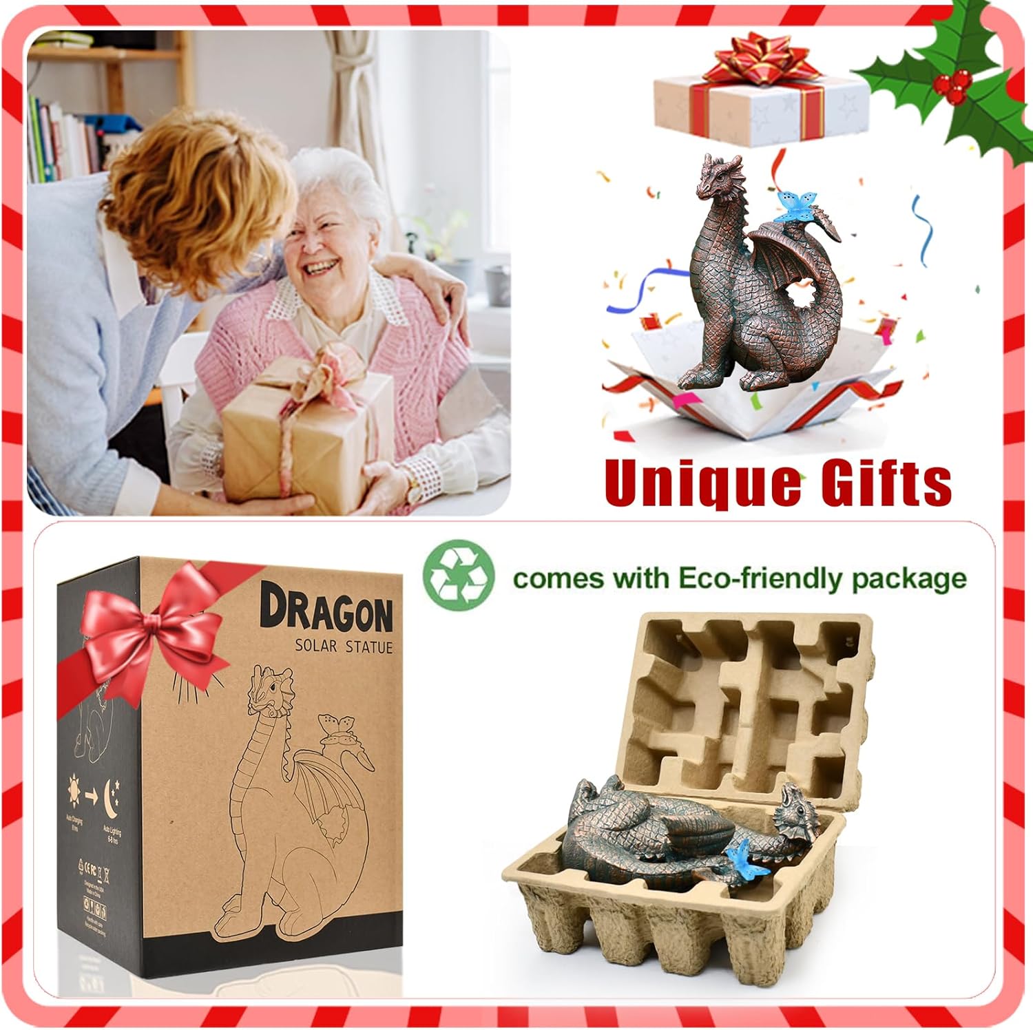 Nacome Dragon Outdoor Statues for Garden: Outside Decor with Butterfly Clearance for Yard Art Lawn Ornaments Porch Patio Balcony Home House - Birthday Gifts for Grandma Mom Women-VerdiqueGarden