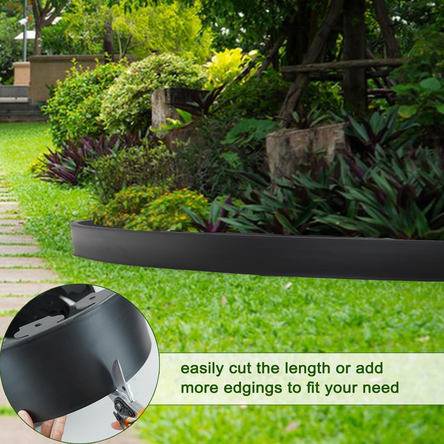 Hugeleaf 4.5 Inch Tall Landscape Edging 60 Feet Garden Edging with 60 Spikes, Plastic Landscape Border Edging for Landscaping Lawn, Flower Beds(Black)-VerdiqueGarden